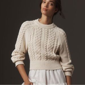 Nwt Anthropologie Cream cotton Cable Knit Sweater